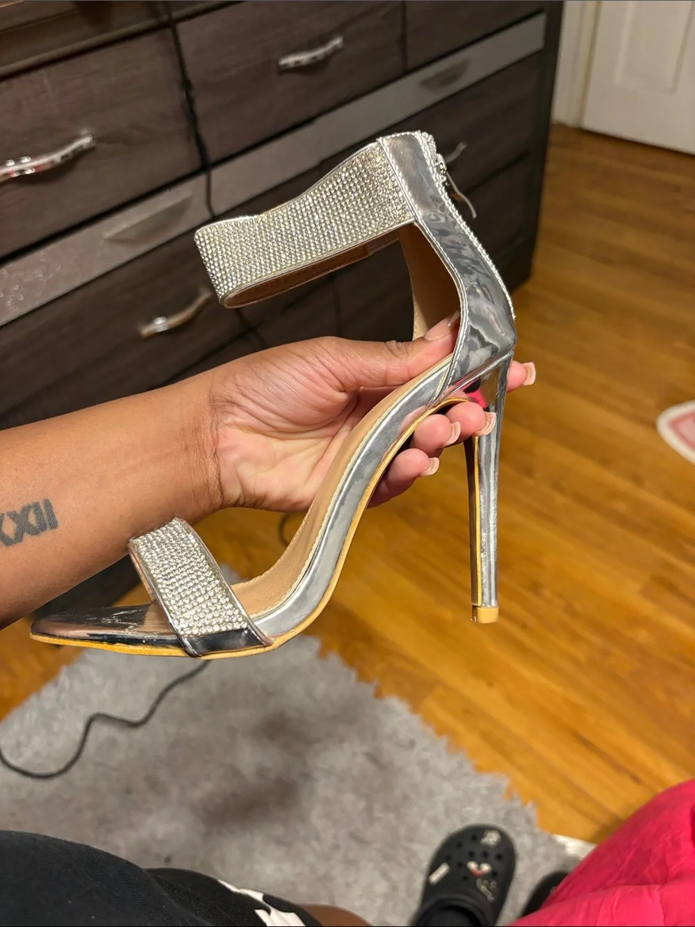 Windsor Silver Rhinestone Strap Stiletto Sandals